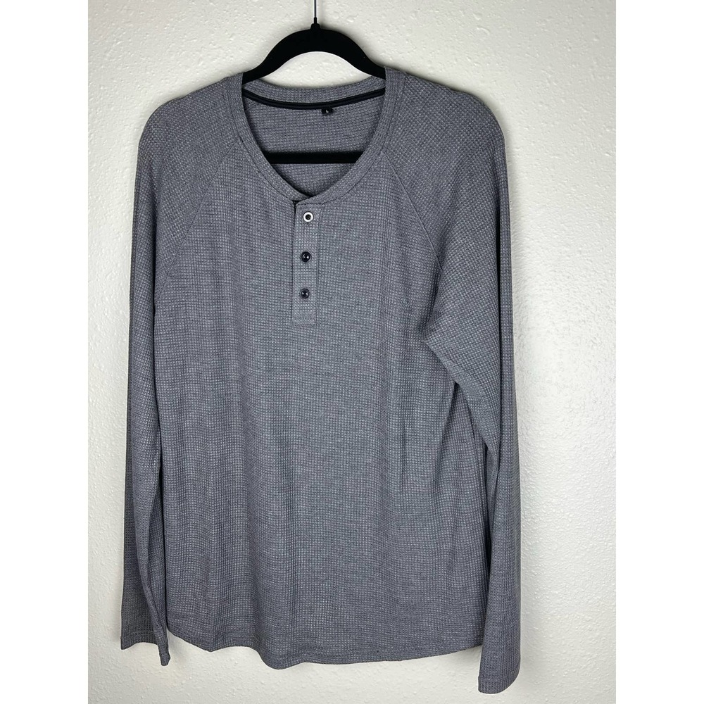 NEW SIZE LARGE MEN'S HENLEY LONG SLEEVE WAFFLE THERMAL TOP